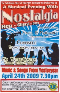 Poster giving all details of Nostalgia Variety Show on 24th April 2009 in Crofton Community Centre